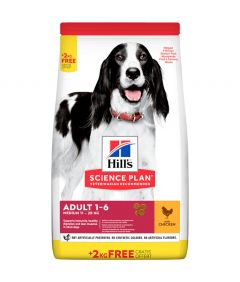 Hill's Science Plan Medium Adult Dog Food with Chicken (12+2KG FREE)