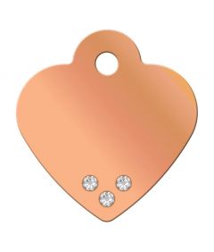 ID Tag Heart Brass Rose Gold Plated with Crystal 