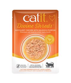 Catit Divine Shreds Succulent Chicken with Salmon & Pumpkin Wet Cat Food 75g