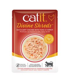 Catit Divine Shreds Succulent Chicken with Tuna & Carrot Wet Cat Food 75g